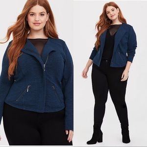 Torrid BLUE KNIT ZIP MOTO JACKET
